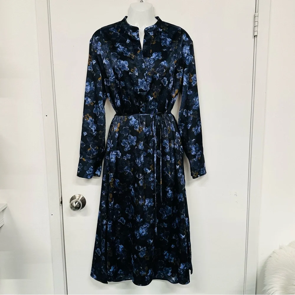 Vince Plumeria Blooms Hammered dress Small long sleeve midi Wedding Guest Floral - Picture 5 of 17
